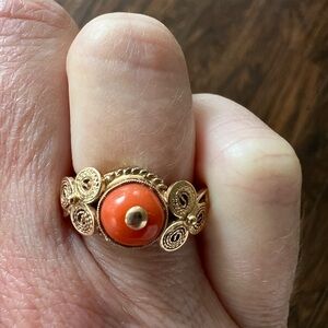Coral 14kt rose gold ring, size 7.5